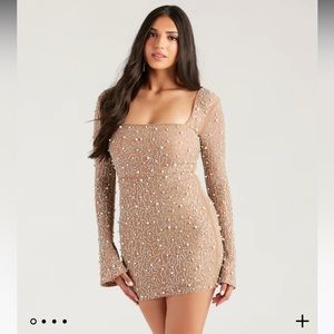 Kim Rhinestone And Pearl Formal Bodycon Mini Dress